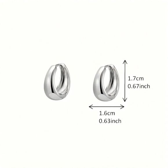 Elegant Basic Silver Hoop Earrings Glossy Finish Hinge Closure Minimalist Classc - Picture 2 of 4
